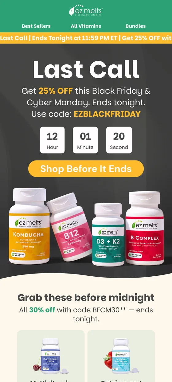 Last call email with a live countdown timer to the end of the sale