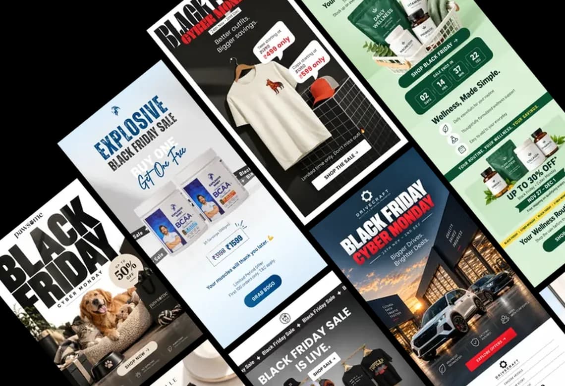 Black Friday and Cyber Monday emails built by Sorted for D2C brands
