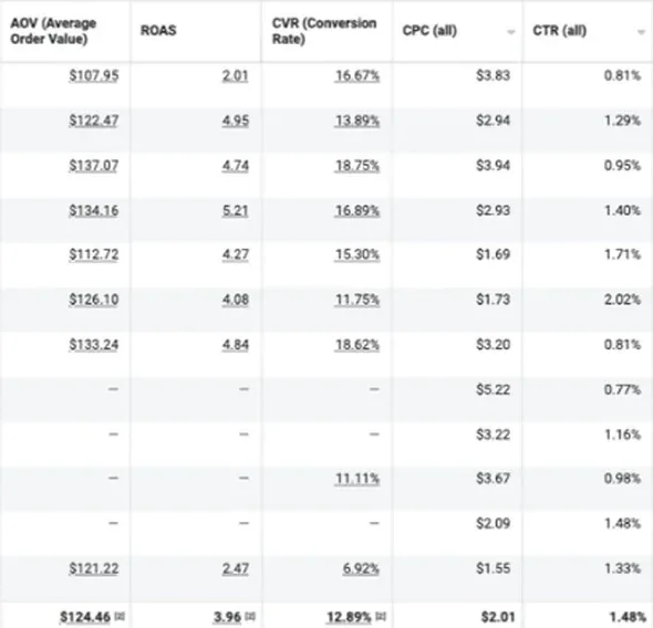 Meta ROAS at a $124 AOV